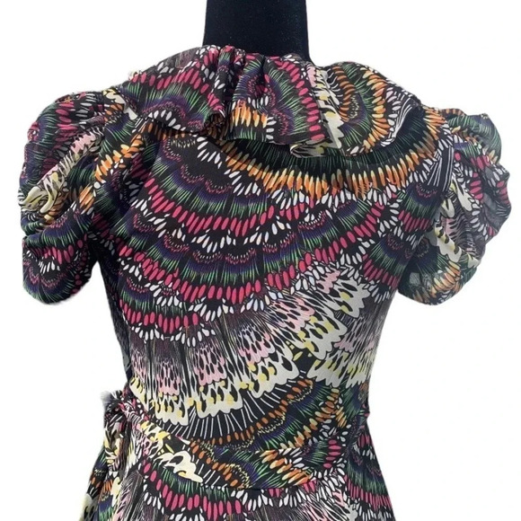 Jill Stuart Women’s Butterfly Pattern Ruffle Wrap Mini Dress Puff Sleeve Size 2 - Picture 5 of 7